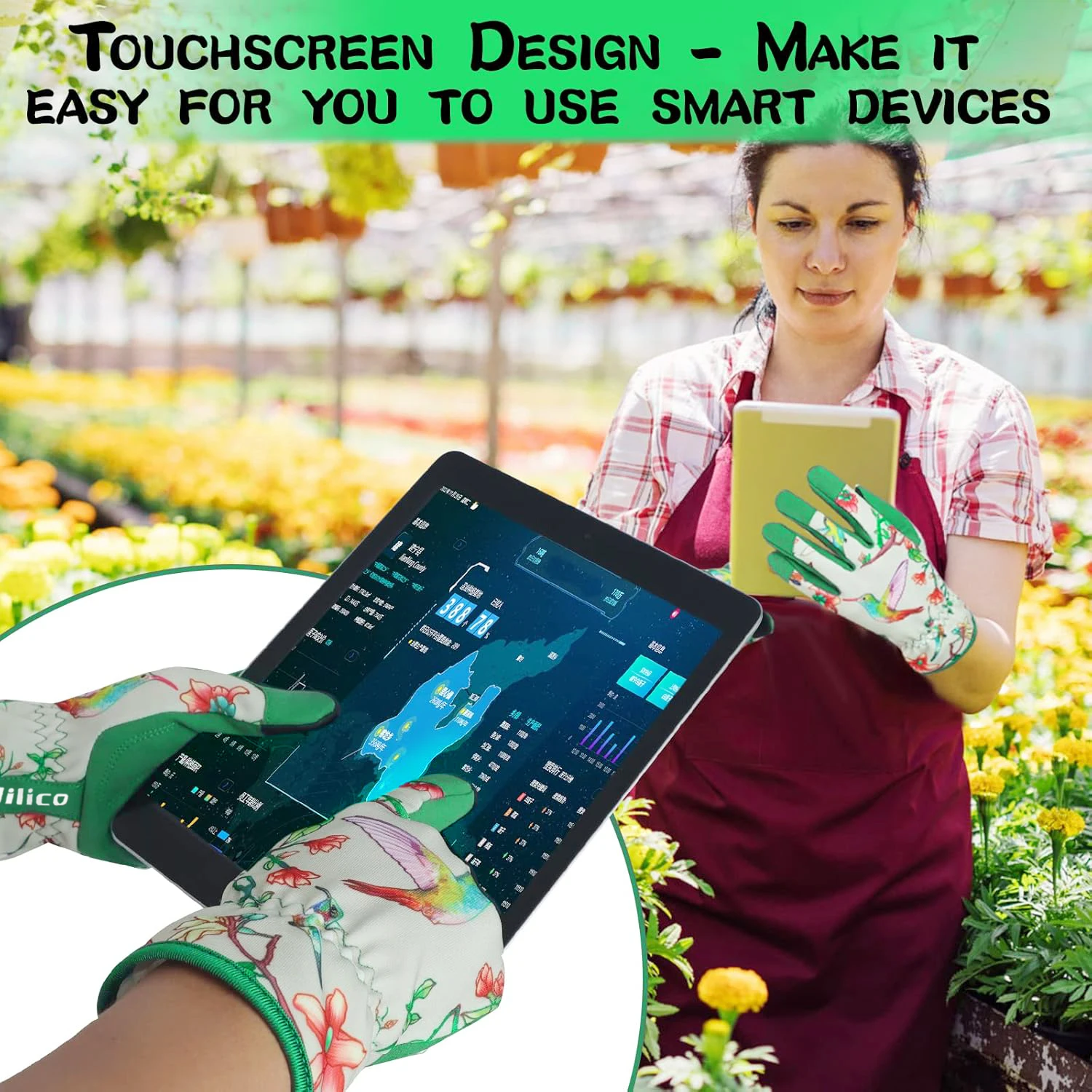 Gartenhandschuhe für Damen Atmungsaktive aus Leder mit Griff 4