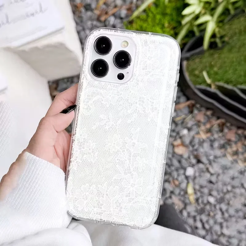 Elegante Romantische Weiße Spitzenmuster-Handyhülle für iPhone 18 17 3