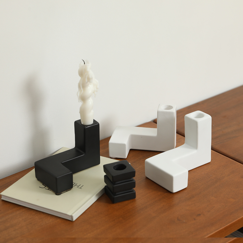 Irregular Black White Ceramic Candlestick Holder