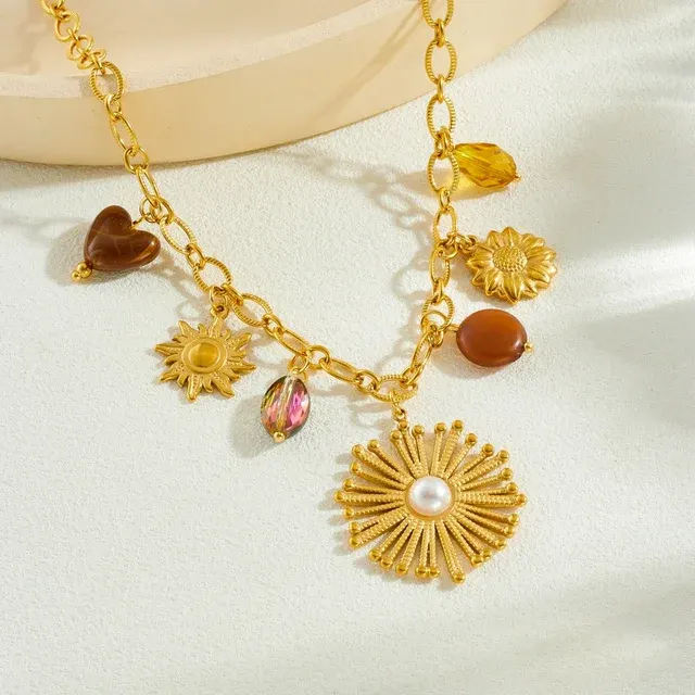 Stainless Steel Sun Flower Pendant Necklace 4