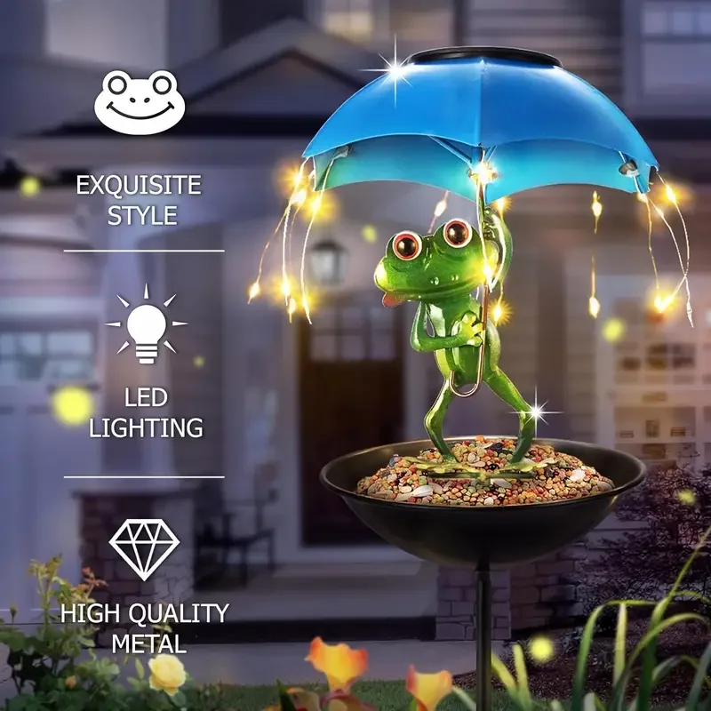 Solarbetriebene Froschstatue Straßenlaterne Gartendekoration Kolibri-Vogelfutterspender für den Außenbereich 3