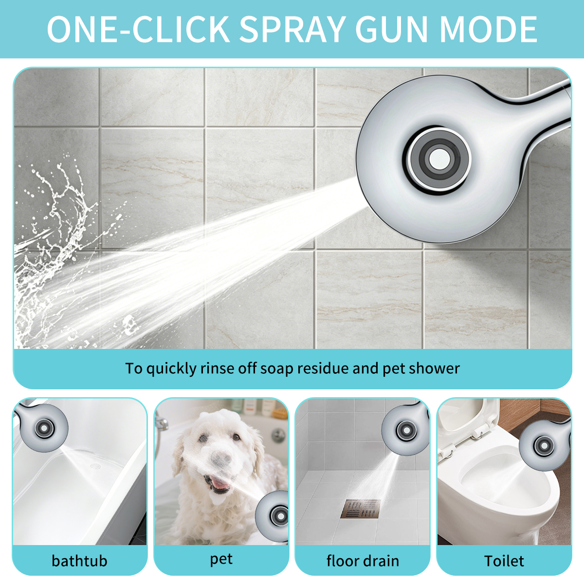 One-Click Activate Jet Spray Gun Function Shower Head 4