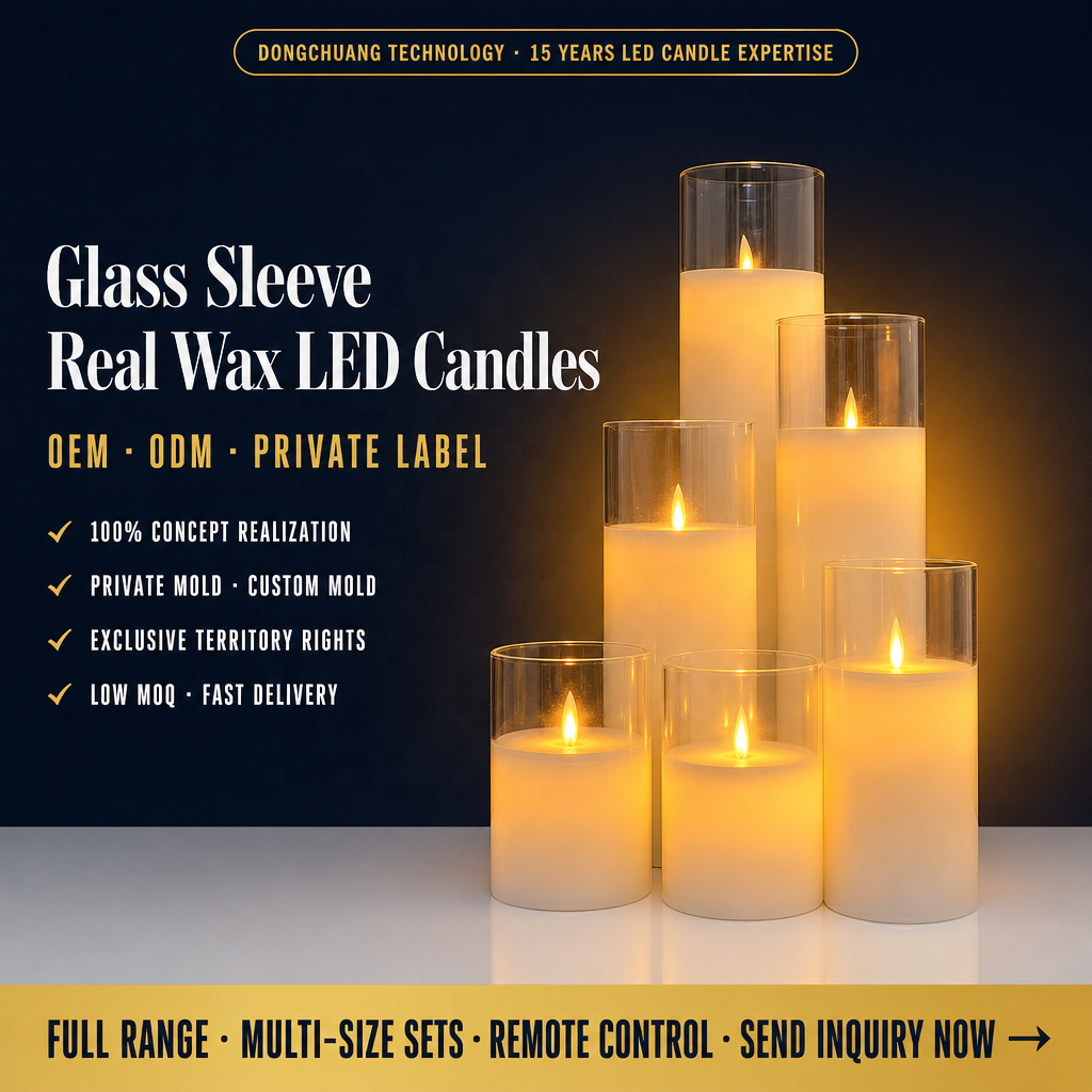 White Glass Paraffin Wax Flameless LED Pillar Candles