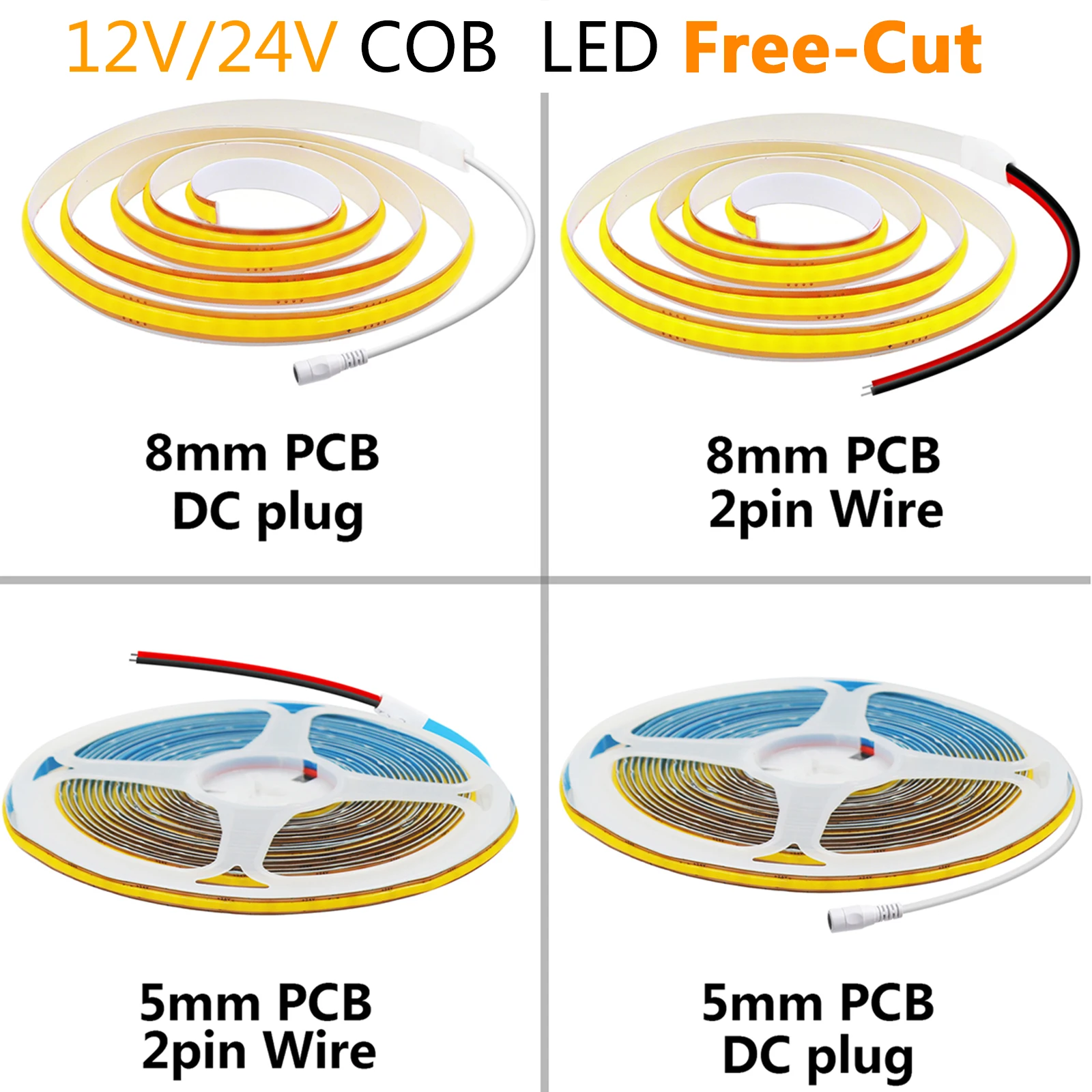 Flexibler, zuschneidbarer COB-LED-Streifen 12V