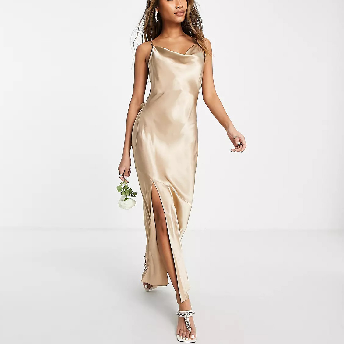Backless Satin Evening Dress with Tie Back