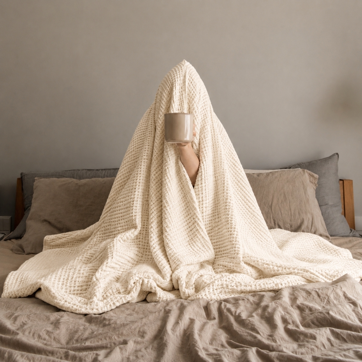 Luxury Textured Cotton Blanket Waffle Pattern Bed Throw