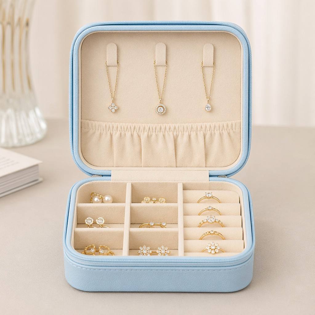 Powder Blue Travel Jewelry Box Portable Mini Storage 4
