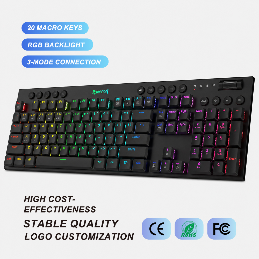 LOE MOQ 2.4Ghz Wireless Mechanical Keyboard Ergonomic RGB