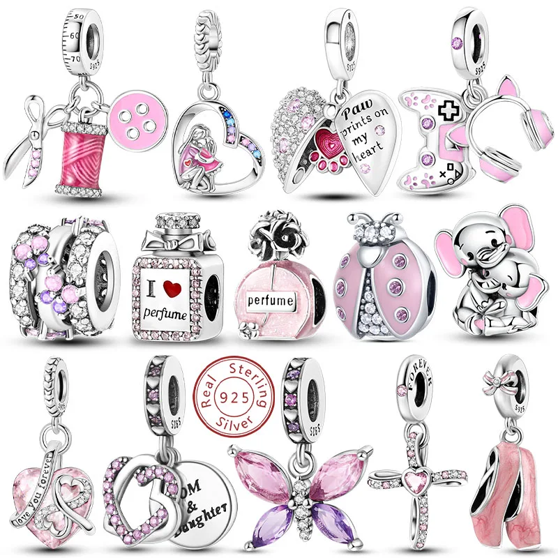 Rosa Charms Original 925 Sterling Silber Herz Schleife 2