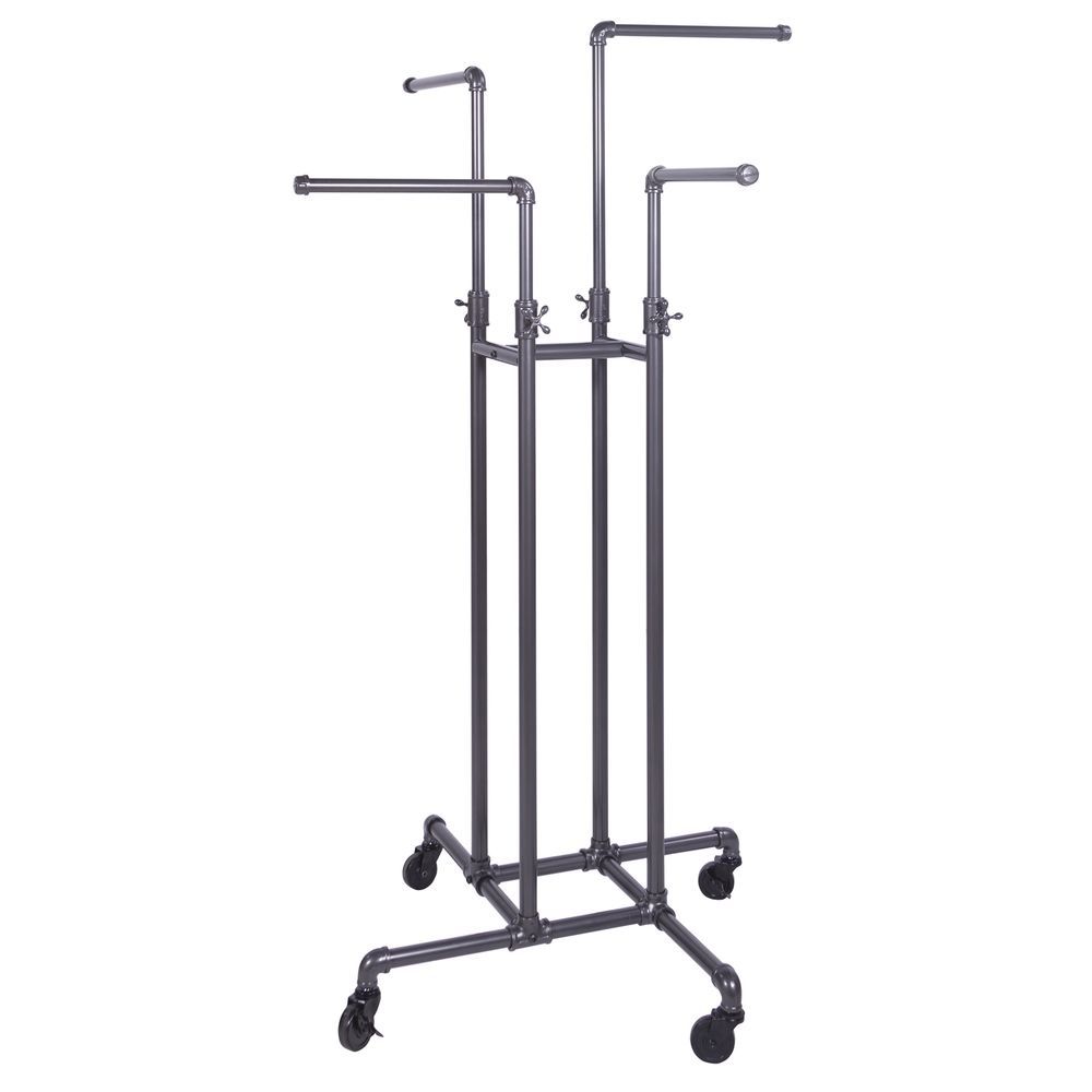 Commercial Industrial Modern 4-Way Black Clothing Rack With 2