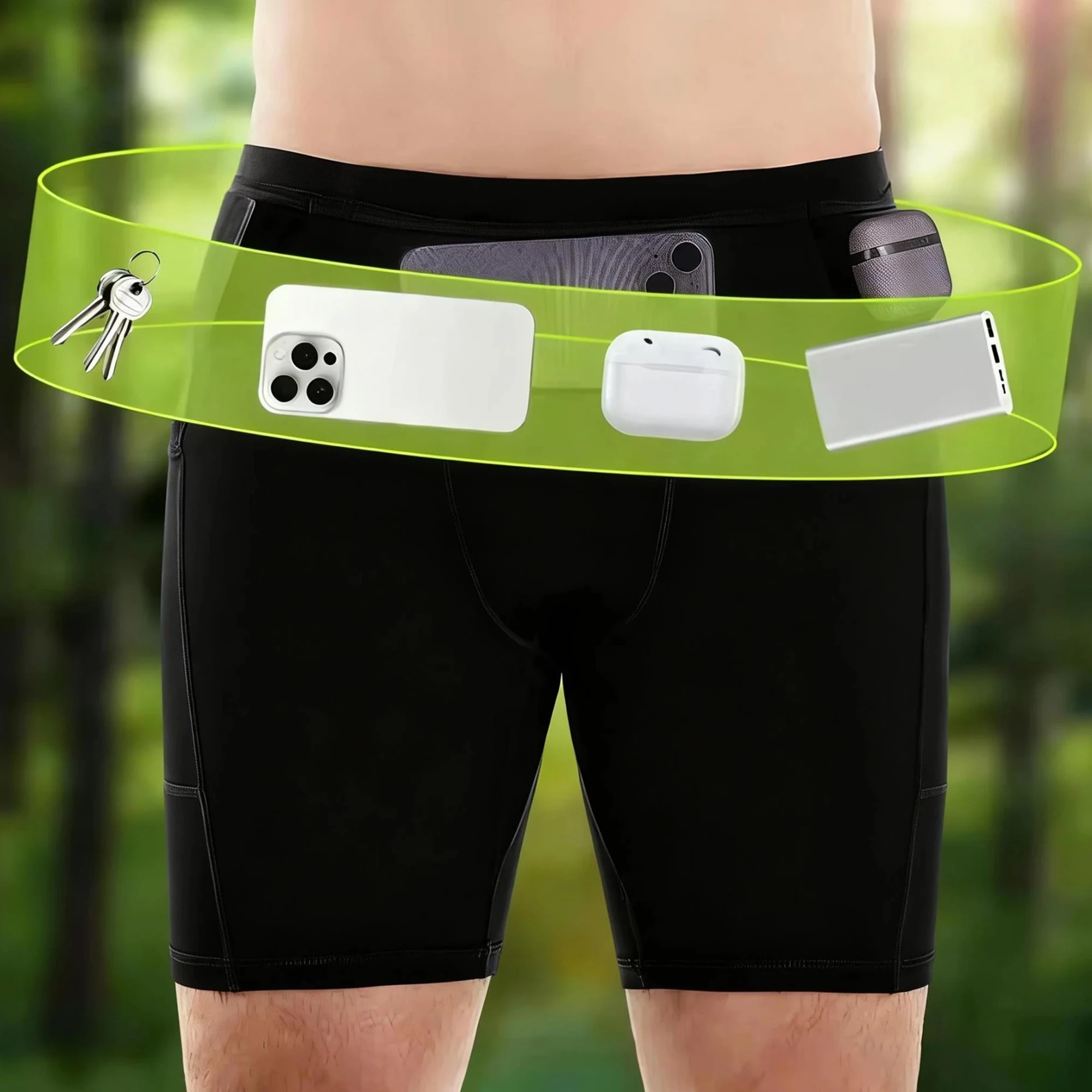 Herren-Marathon-Laufshorts mit Hüfttasche Kompressions-Tights für Männer Yoga-Fitness-Outdoor-Sport-Kurzhose Leggings 2