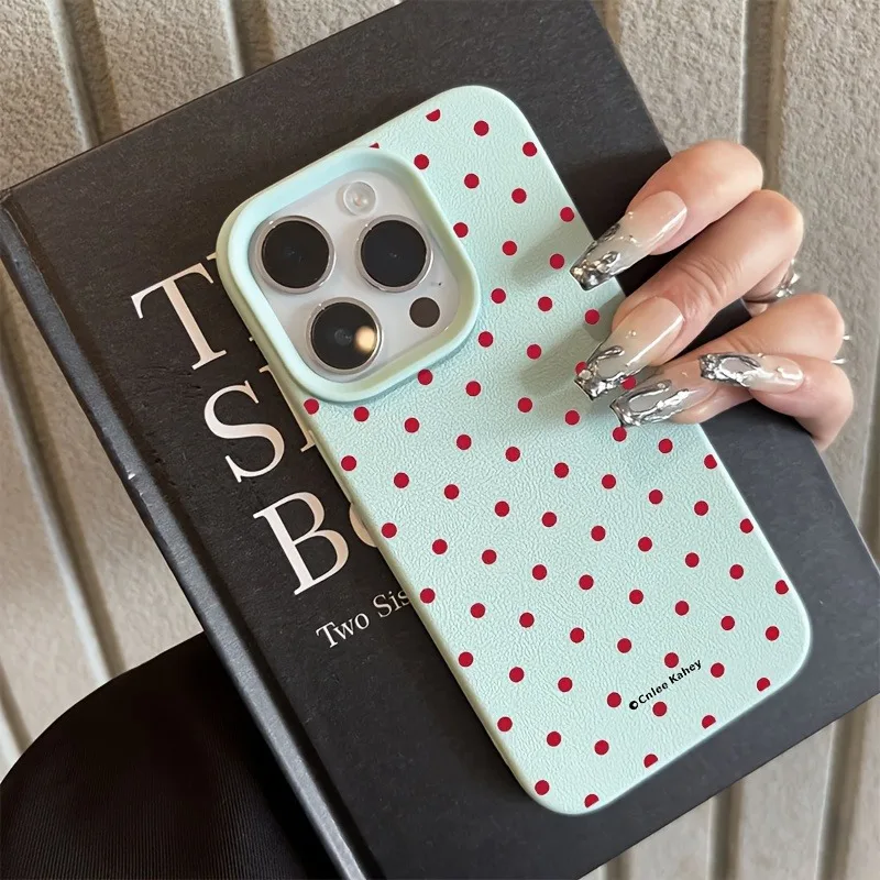 Schickes Rosenrotes Polka-Dot-Design Lichee-Muster Handyhülle für iPhone 18 4
