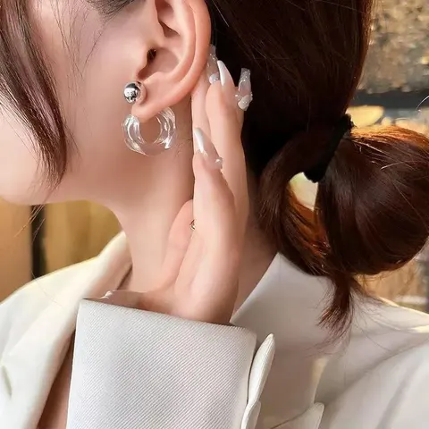 1 Pair Korean Trendy Acrylic C-Shaped Hoop Earrings