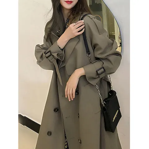 Women Trendy Trench Coat Double Breasted Korean Women's