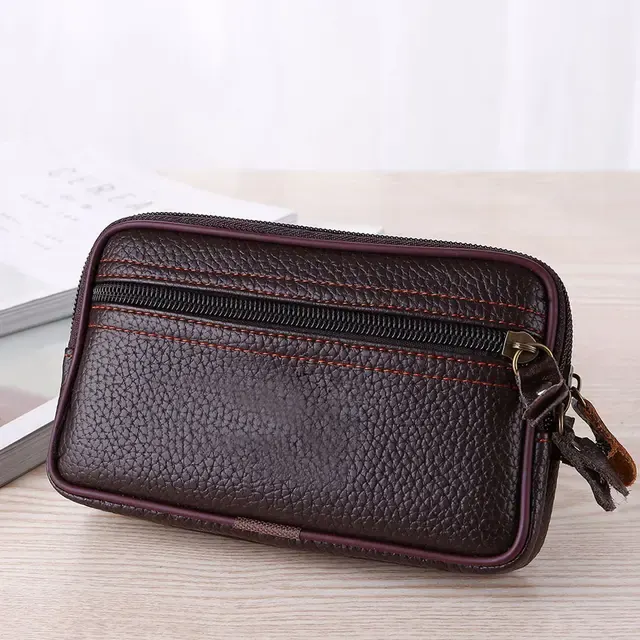 Man Multifunktions-Mini-Hüft Tasche Pu Leder Doppels Chicht Reiß 2