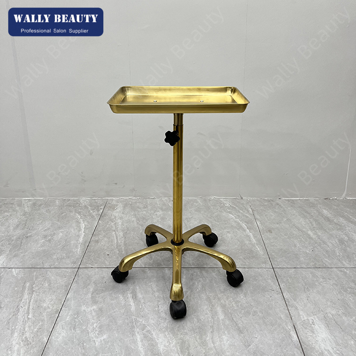 Gold Metal Height-Adjustable Salon Trolley 2