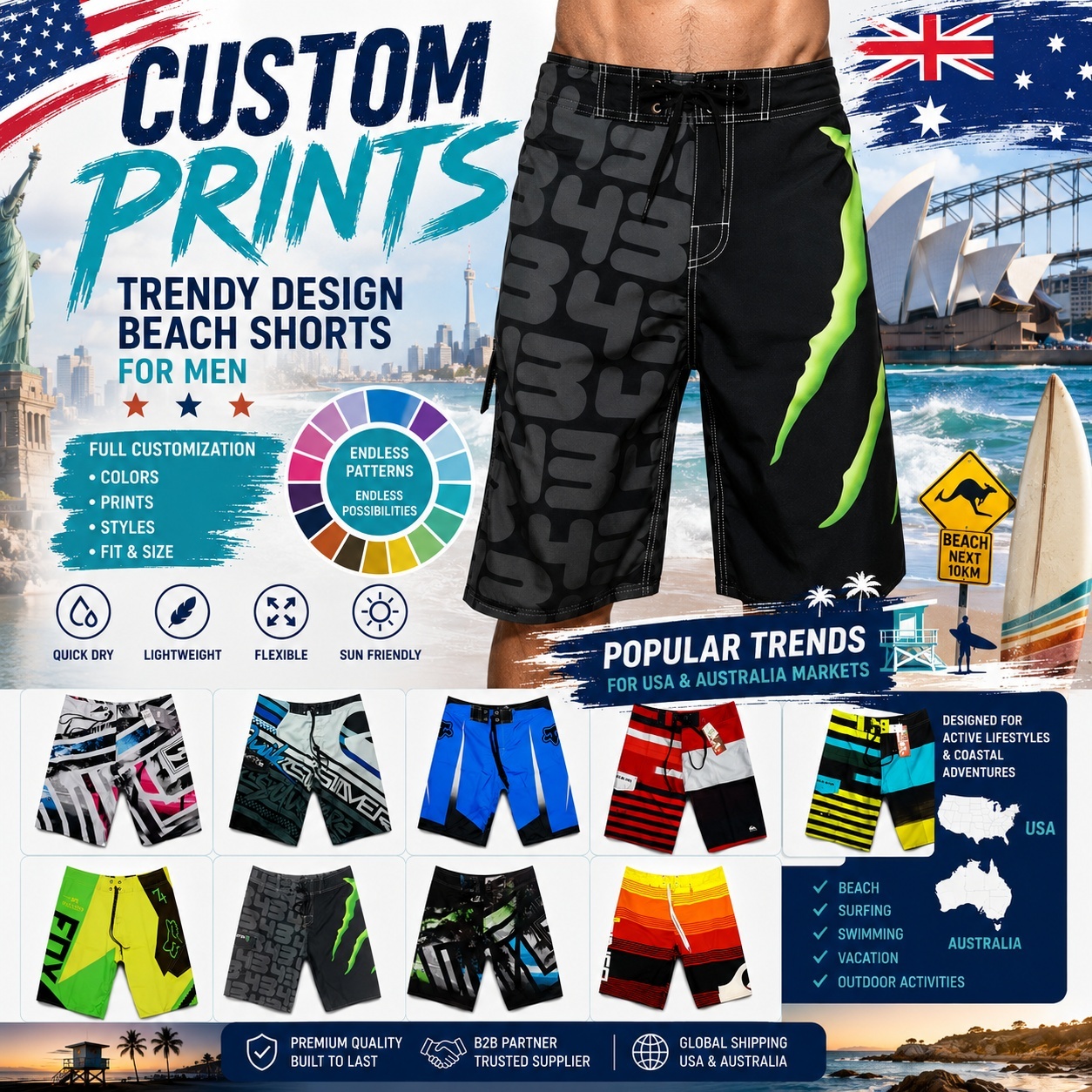 Printed Men's Polyester Nylon Board Shorts 2