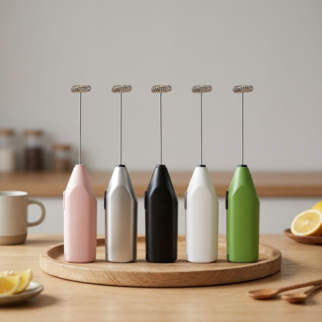 Handheld Milk Frother With Stainless Steel Whisk Battery