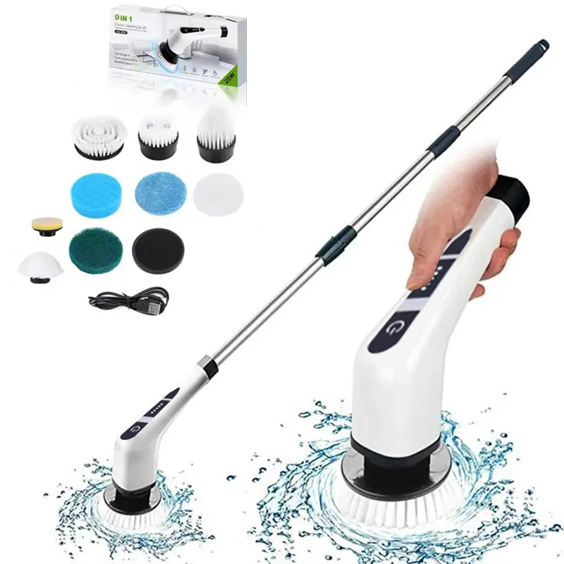Electric Cleaning Brush Bathroom Extension Handle Spin Scrubber