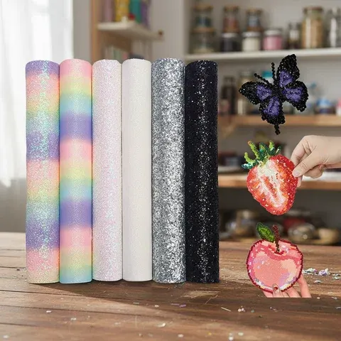 6-teiliges Perlen-Kunst-Set: Regenbogen-Glitzerstoff Bügelperlen Backpapier und Bügelstoff. Ein
