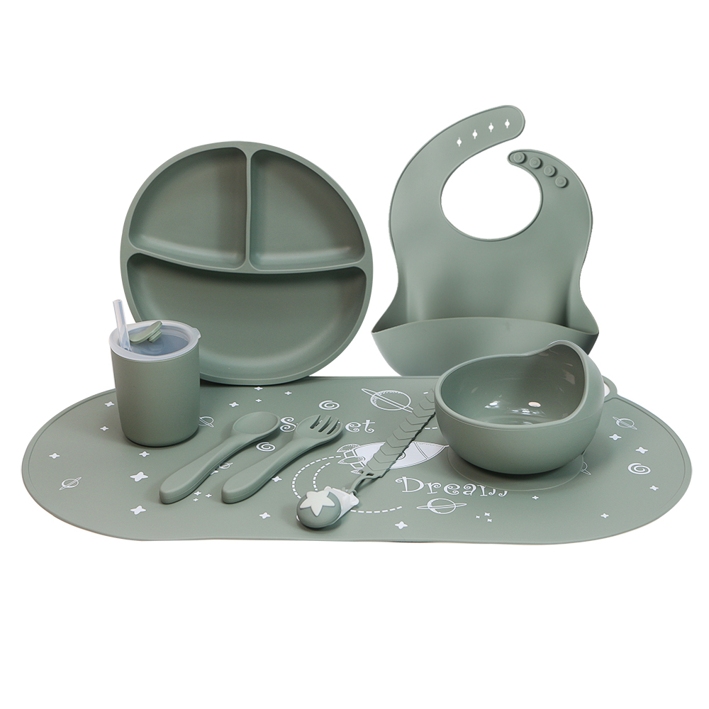8 Pcs Baby Feeding Dining Products Silicone Dinnerware