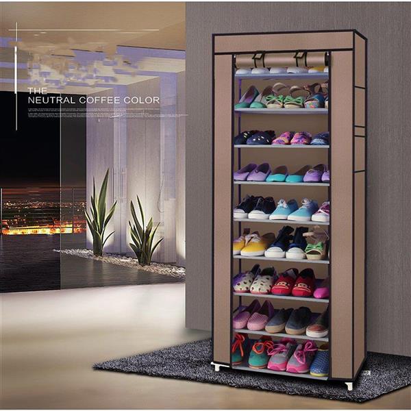Schuhschrank aus Vlies mit 10 Ebenen, Kaffeebraun