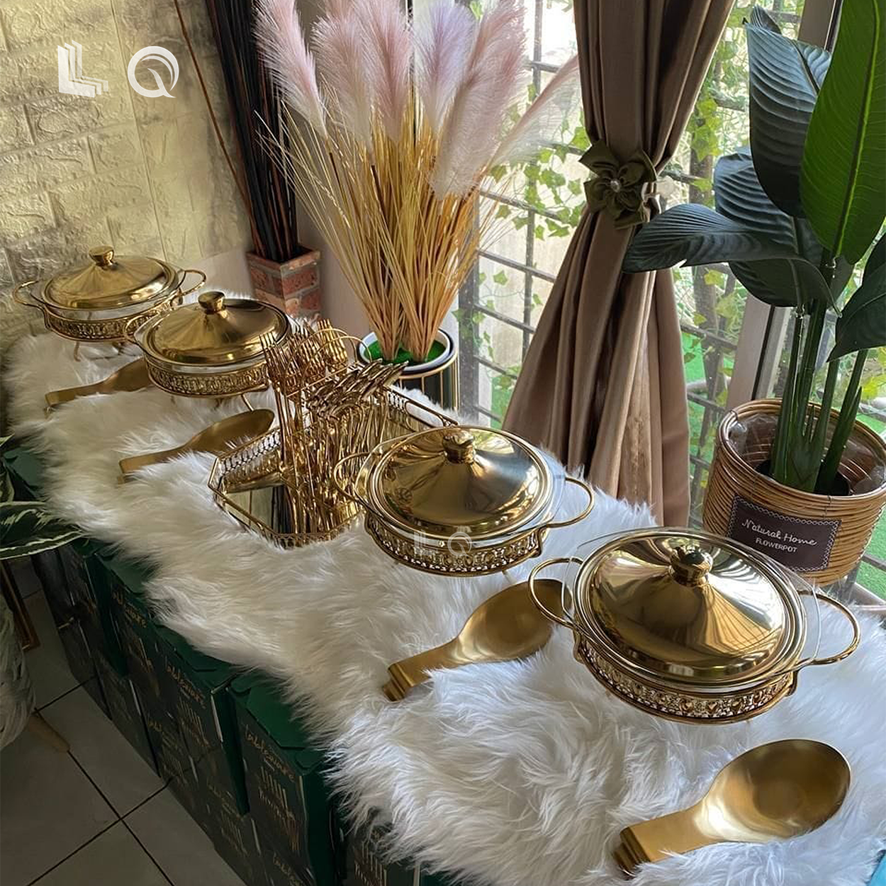 Design Stainless Steel Serving Dishes Round Golden Buffet 2