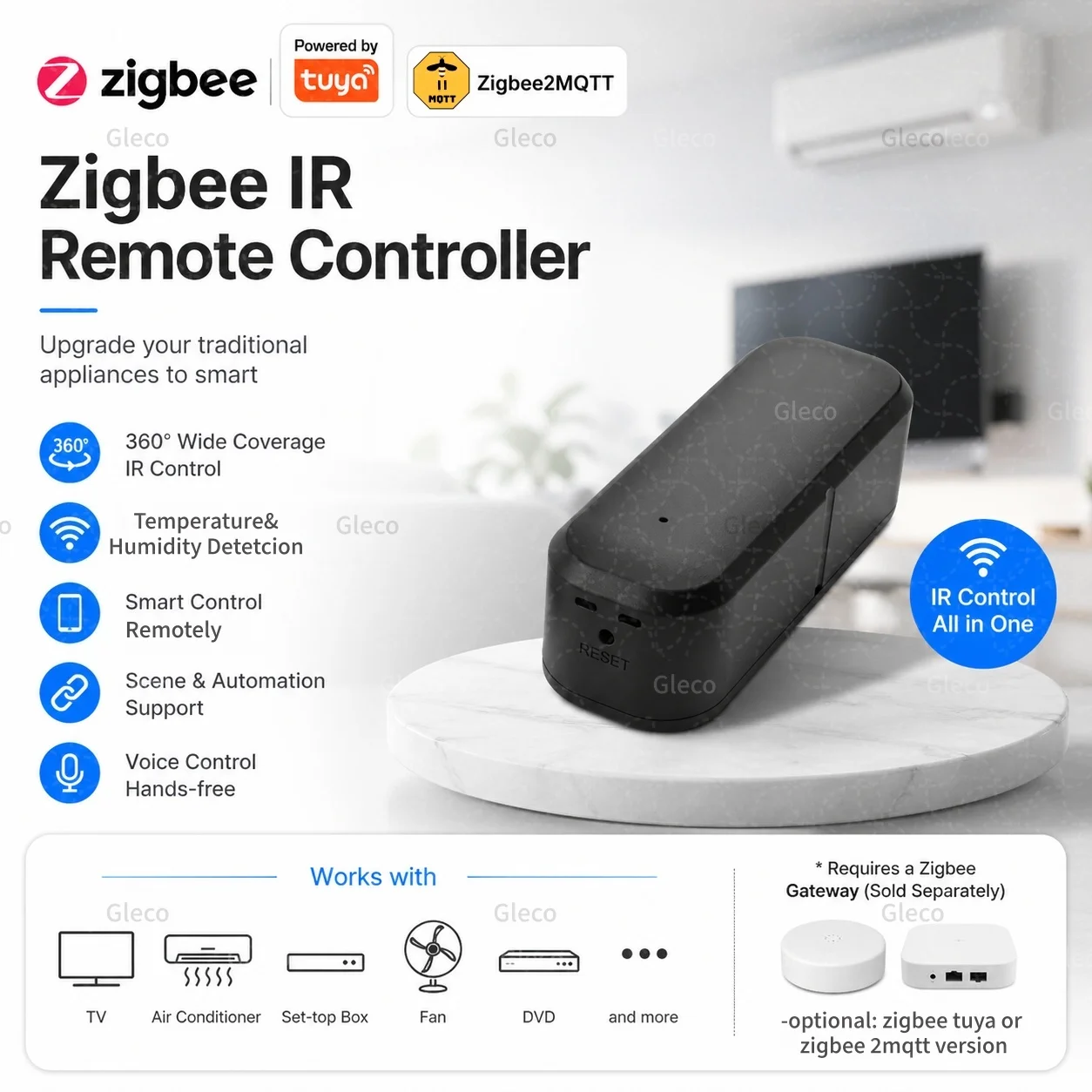 Zigbee IR-Fernbedienung Temperatur- und Feuchtigkeitssensor Universeller Infrarot-Controller für 2