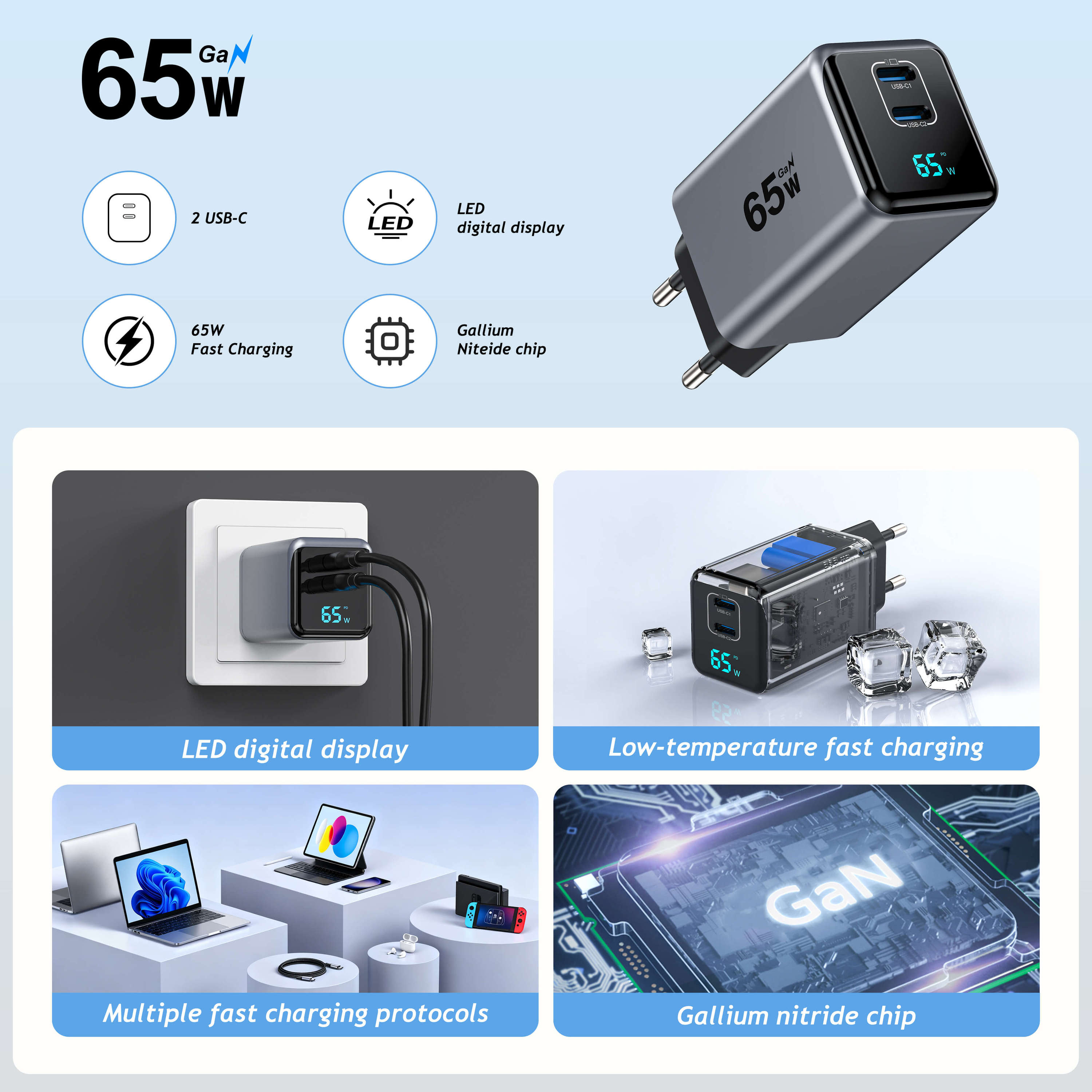65W GaN USB-C Wall Charger with Display 4