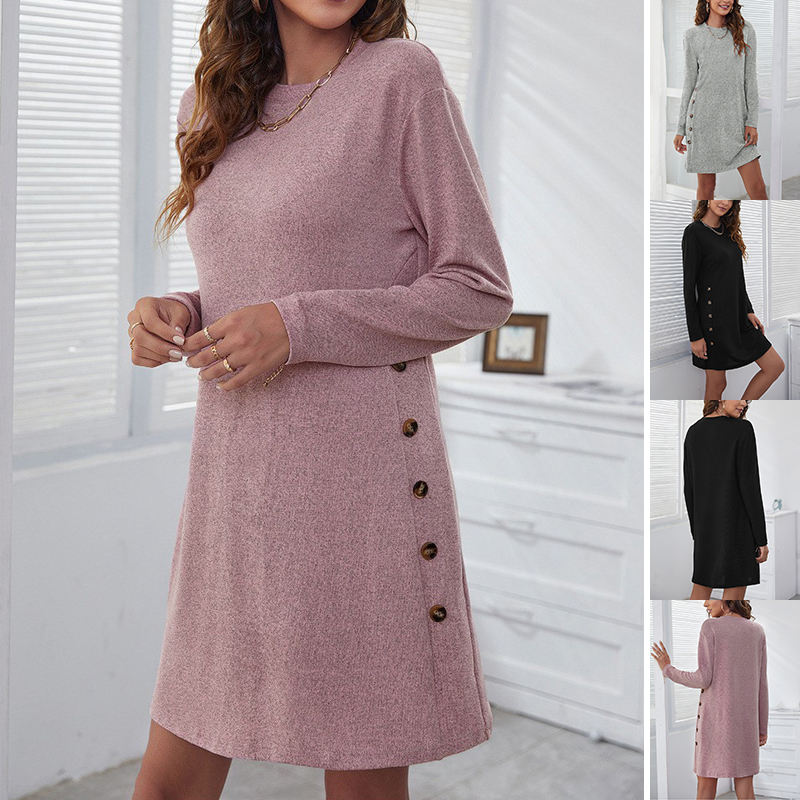Fashion Ruffle Short-sleeved Dress Summer Solid Color Round 2