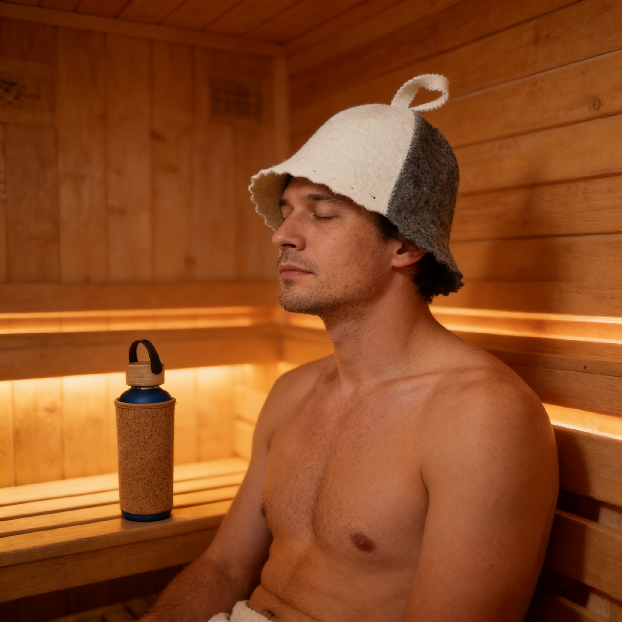 Double-Wall Steel Sauna Bottle with Cork Sleeve 3
