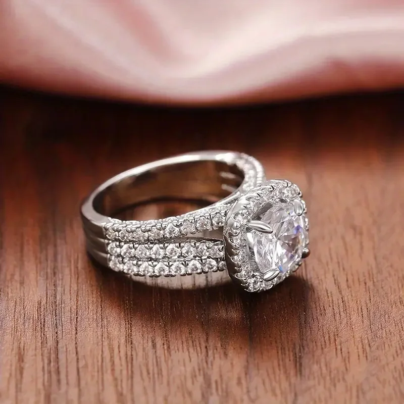 Edler Klassischer 925 Sterling Silber Quadratischer Moissanit-Ring als 2