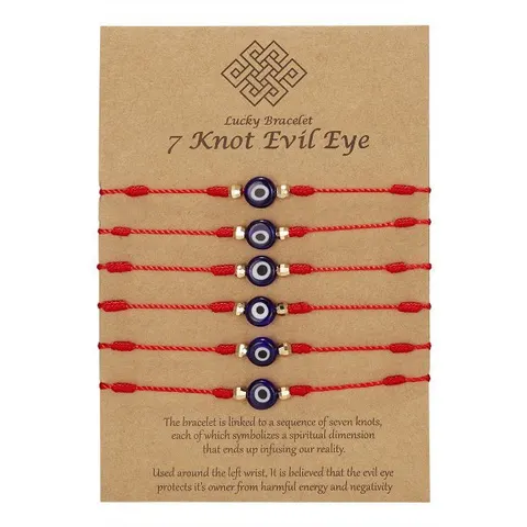 7-knot Evil Eye Bracelet 6 Pack Blue Paper