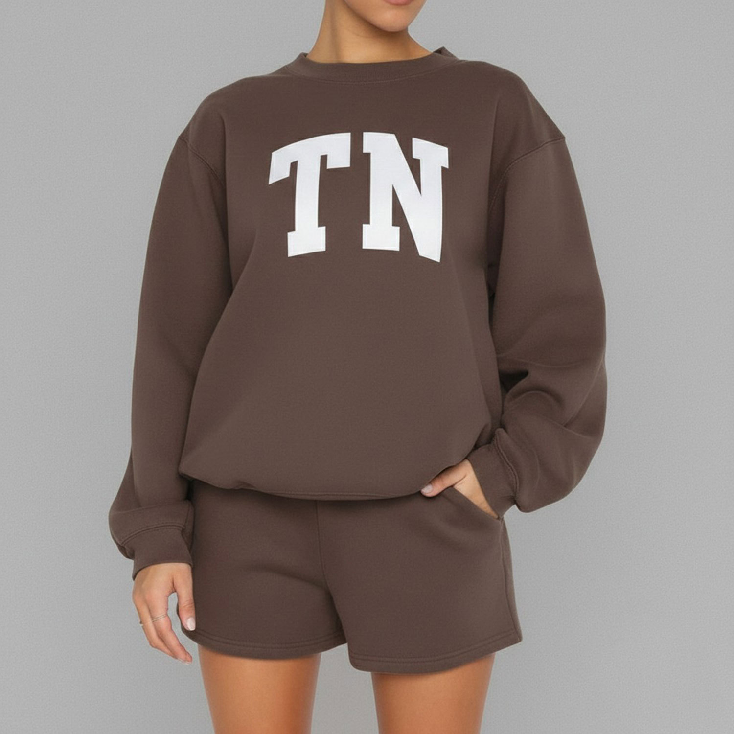 Wendbares Damen-Sweatshirt-Set mit Shorts aus Baumwollfleece 4