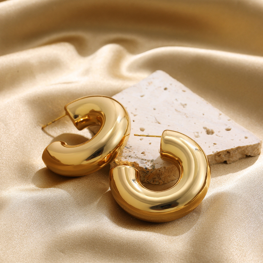 Leichte dicke Goldcreolen für Damen 2