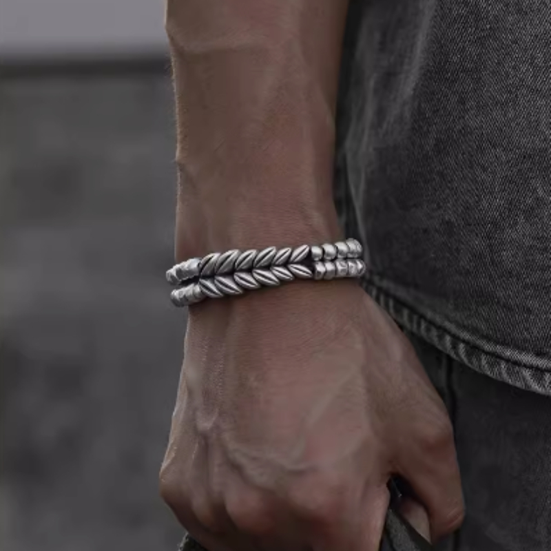999 Sterling Silver Wheat Ear Bracelet For Men's