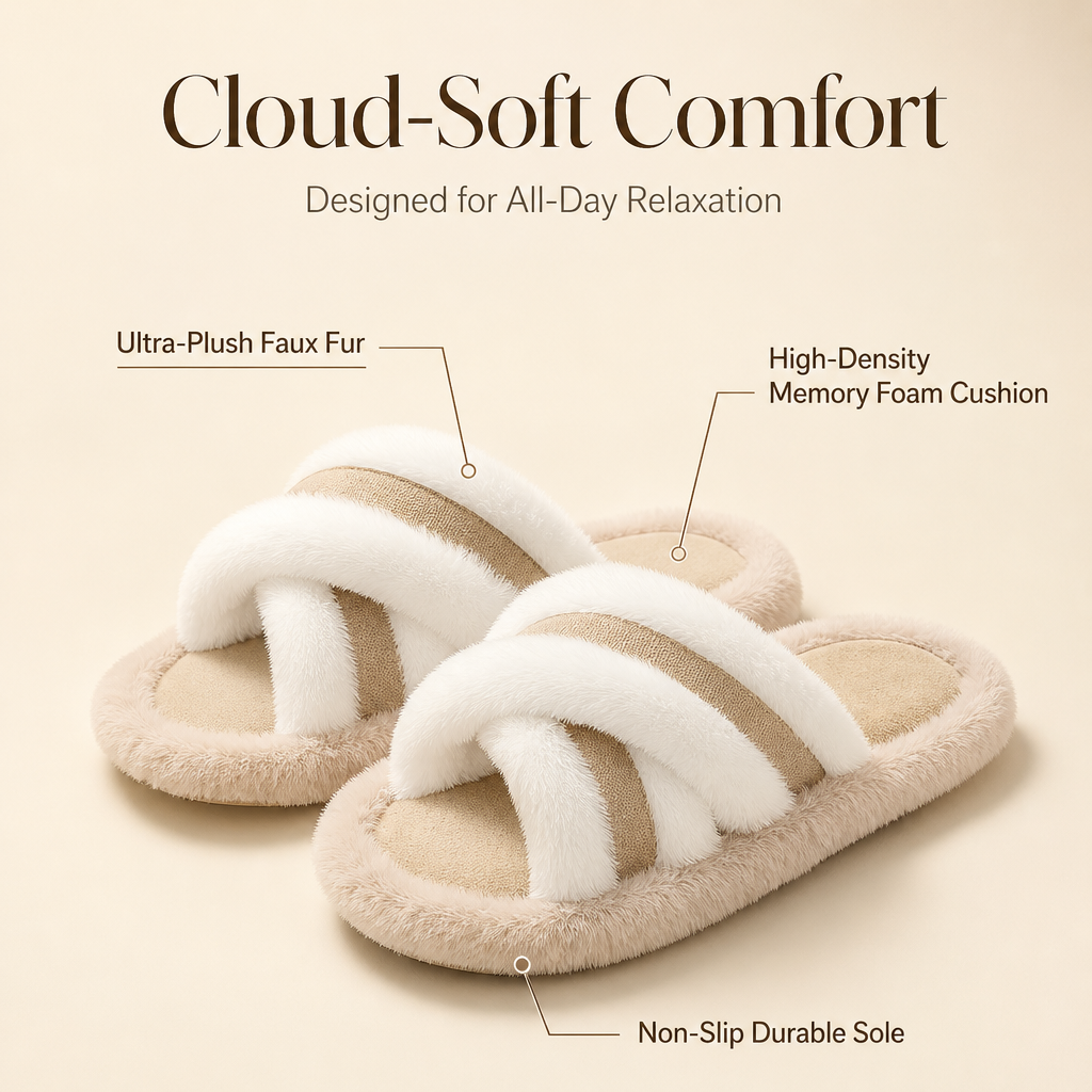 House Slippers Faux Fur Cloud Soft Plush Slides 3