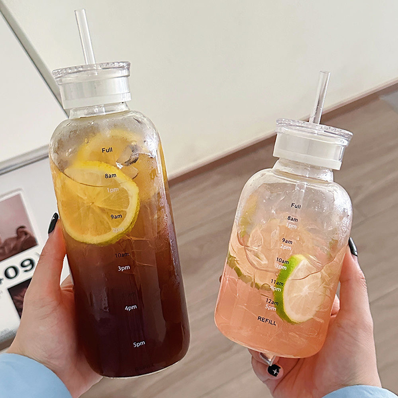 Drinking Minimalist Glass Straw Cup With Time Marker