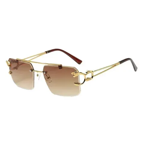 Rimless Square Sunglasses for Men Gradient Lens Metal