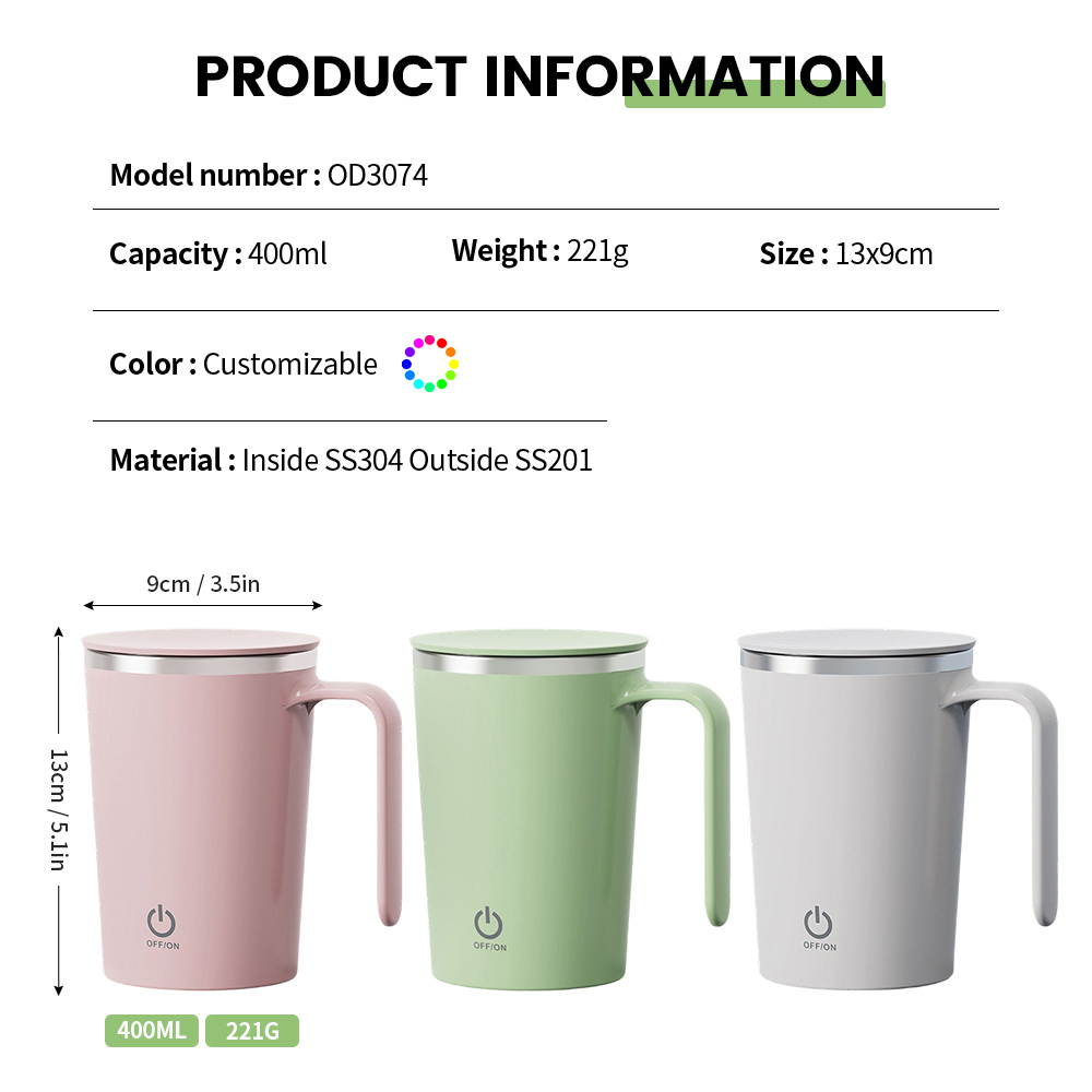 Self-Stirring USB Coffee Mug 400ml Handle 3