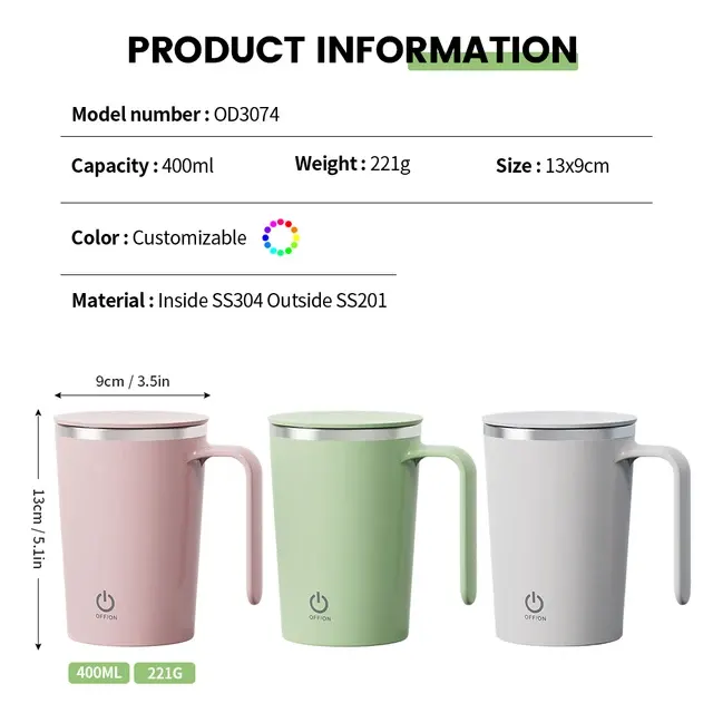 Selbstrührende USB-Kaffeetasse 400 ml mit Griff 3