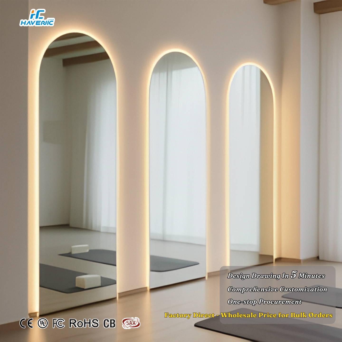 Arched Frameless Backlit LED Wall Mirror