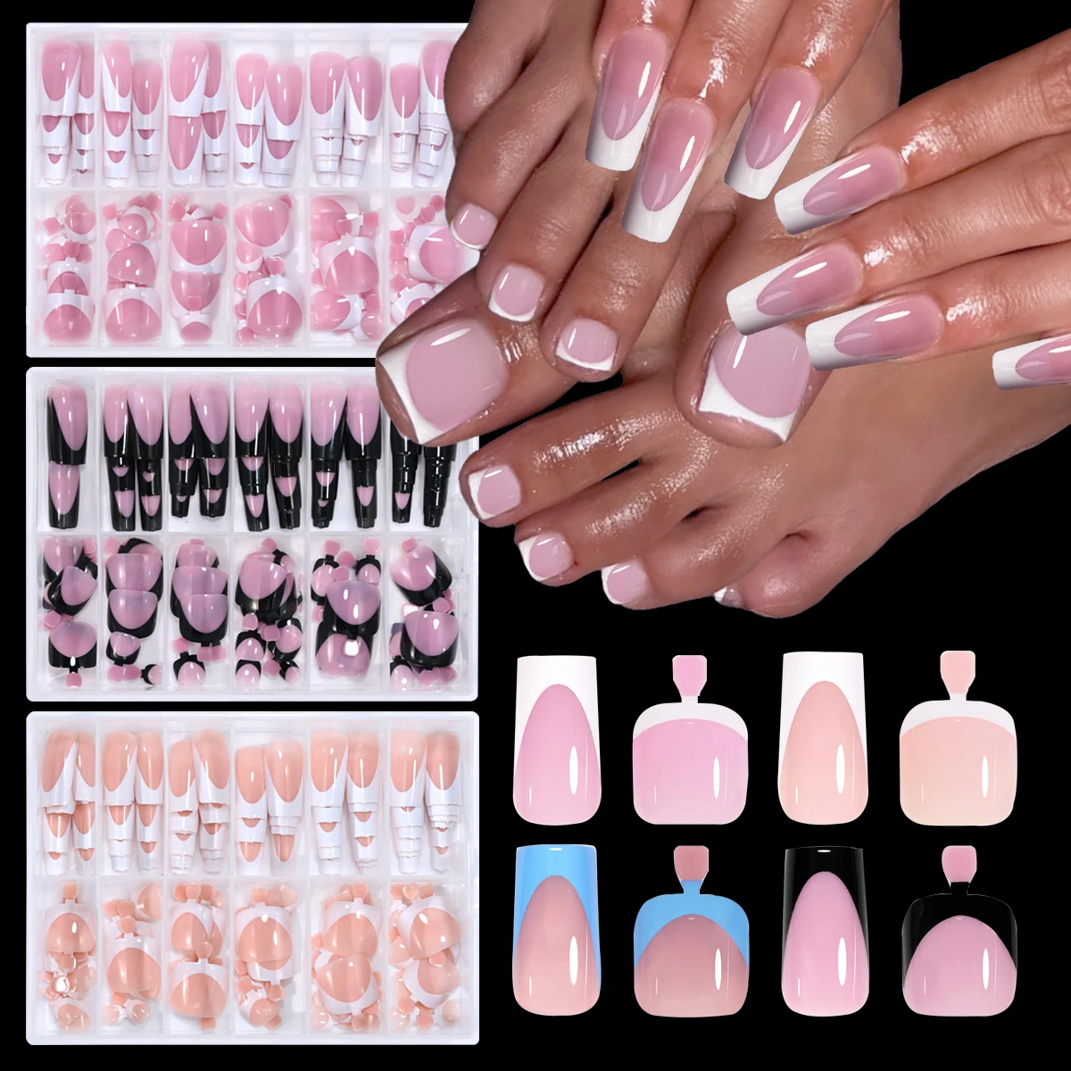 144 Stück French Black Pink Hand&Foot WearIng Nagelset 2