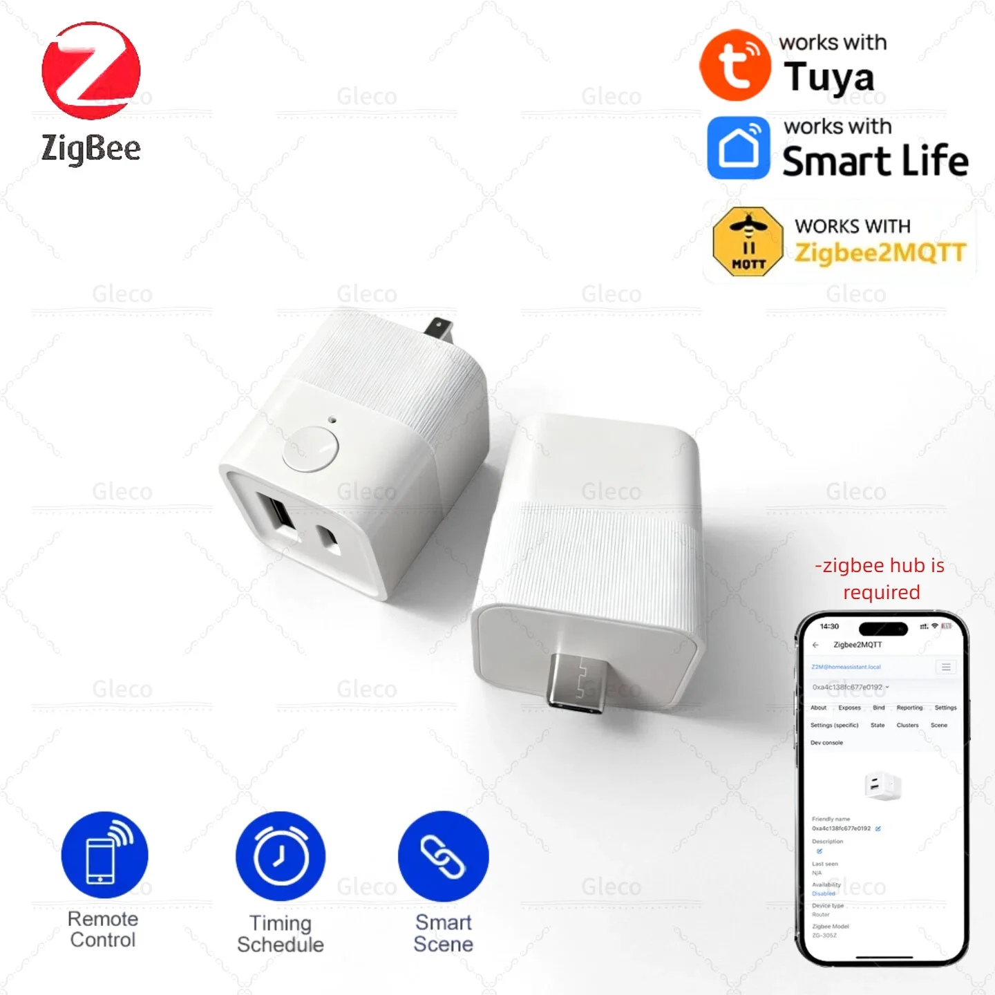 Zigbee Micro USB Typ-C Adapter Schalter 2Gang 5V 2