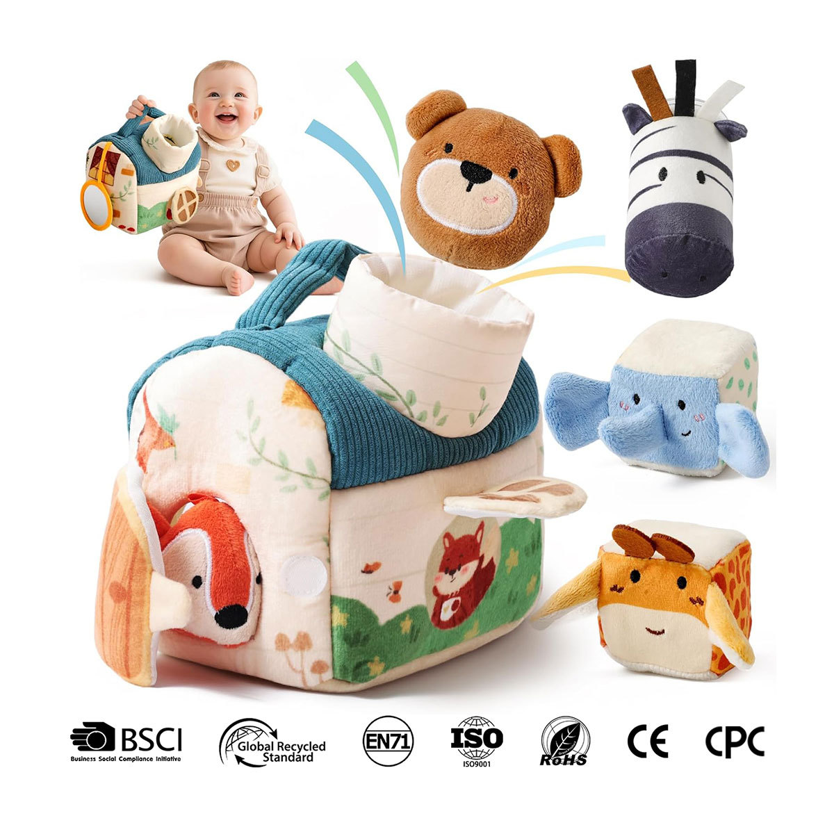 PQT2435 Cotton Animal Montessori Educational Toys Baby Sensory