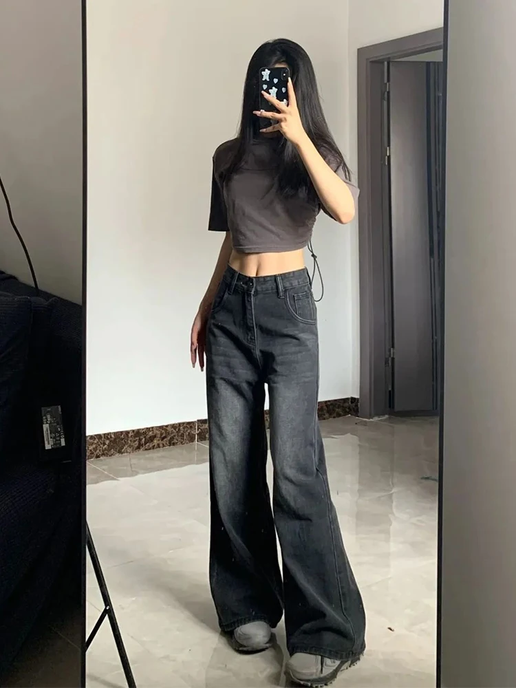 Koreanische Vintage Hohe Taille Damen Jeans Y2K Abnehmen 2