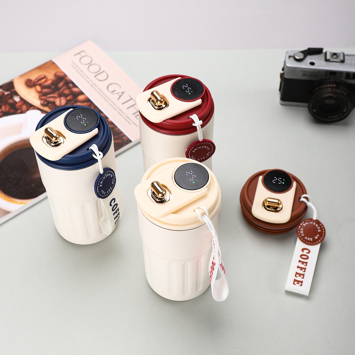 Insulated Stainless Coffee Cup Temperature Display 4