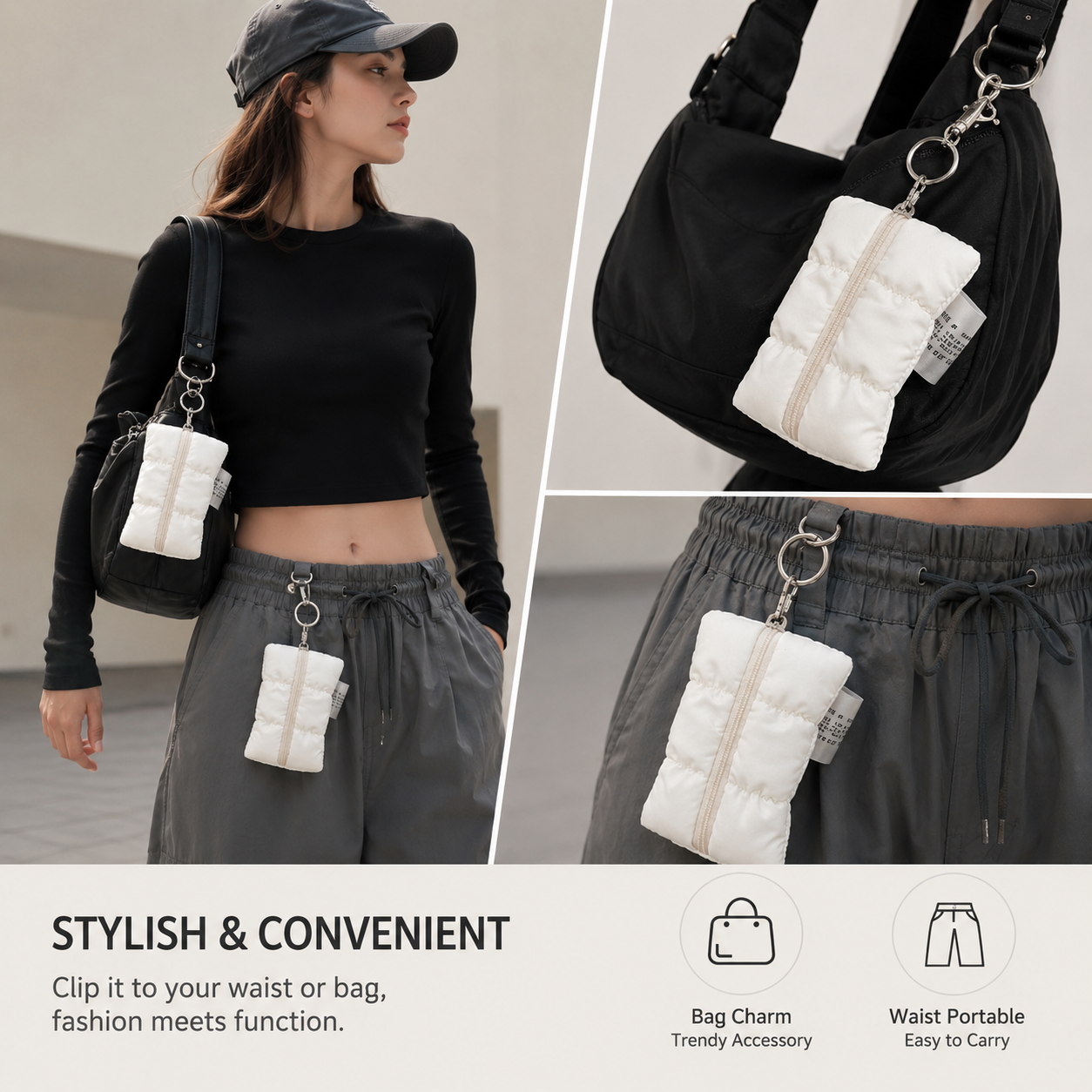 Small Nylon Cosmetic Pouch with Keychain 3