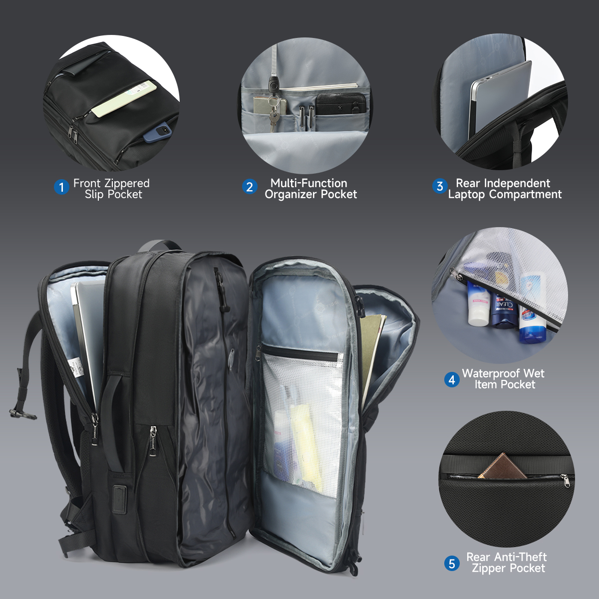 Tigernu Multifunctional Durable Expandable Waterproof Anti-Theft Backpack Airport 4