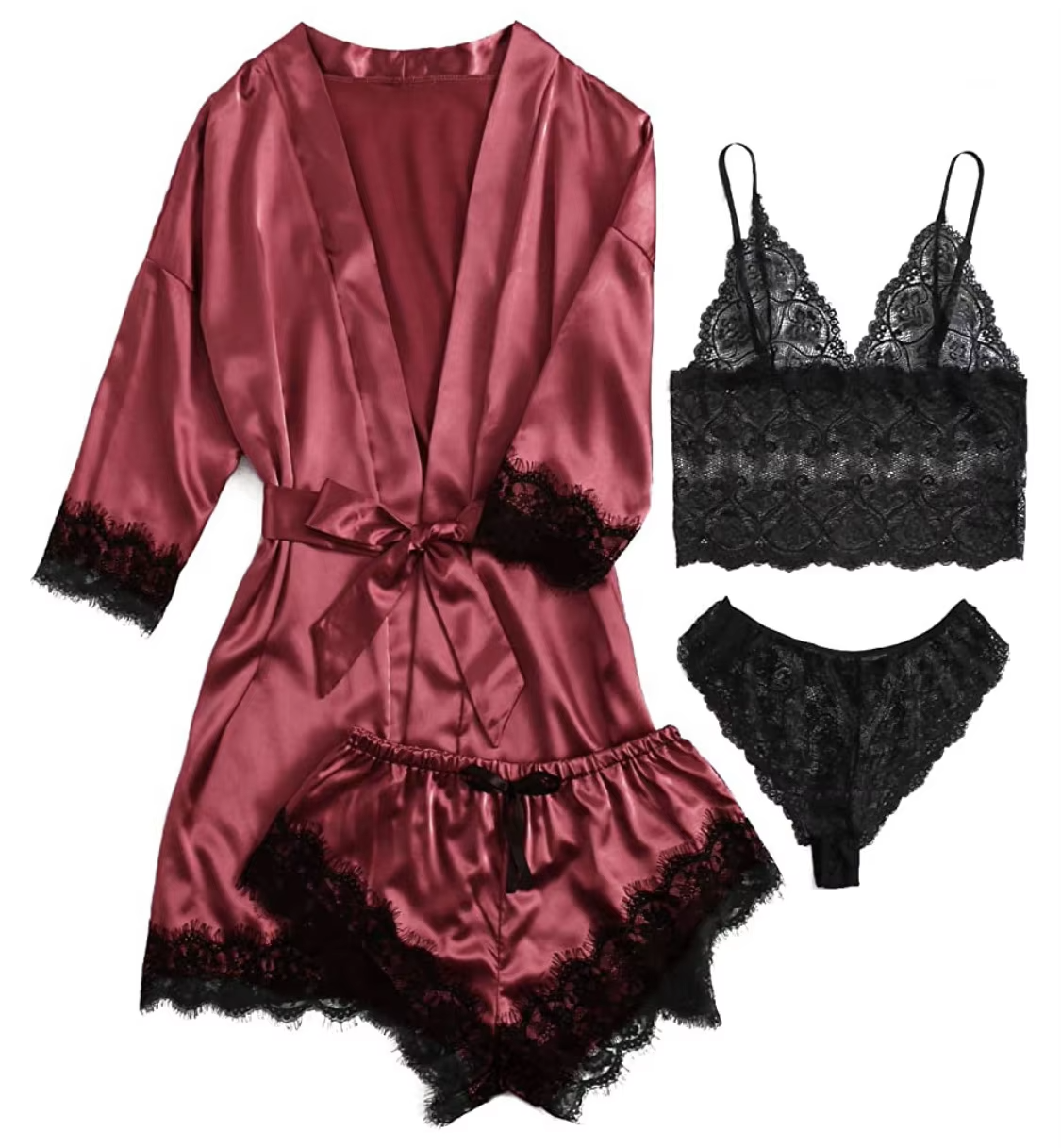 4-Piece Lace Satin Summer Lingerie Set 2